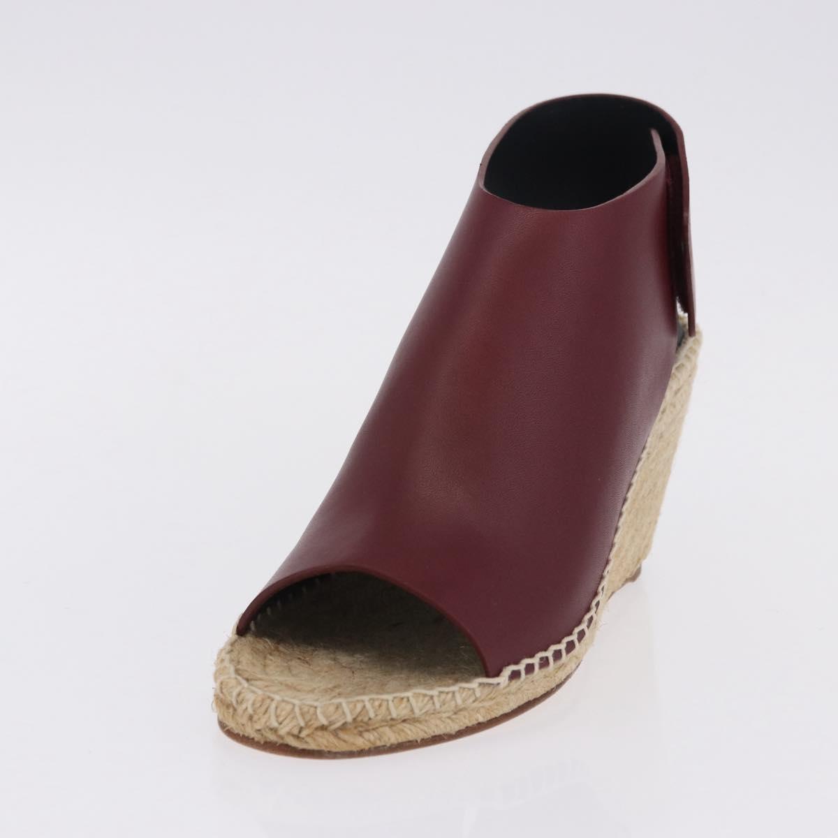 CELINE Raffia Wedge Sole Sandals EU37 Beige Bordeaux Auth ar14143M