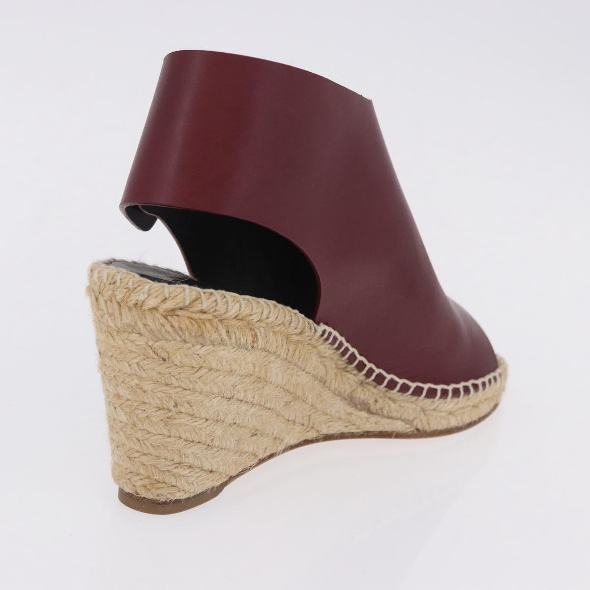 CELINE Raffia Wedge Sole Sandals EU37 Beige Bordeaux Auth ar14143M