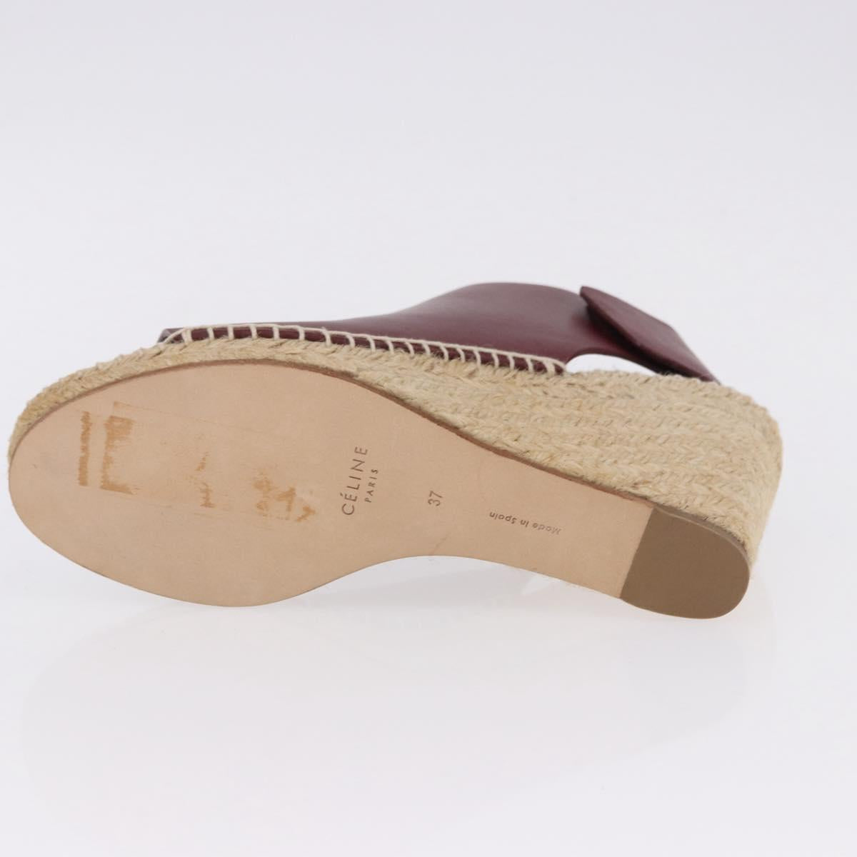 CELINE Raffia Wedge Sole Sandals EU37 Beige Bordeaux Auth ar14143M