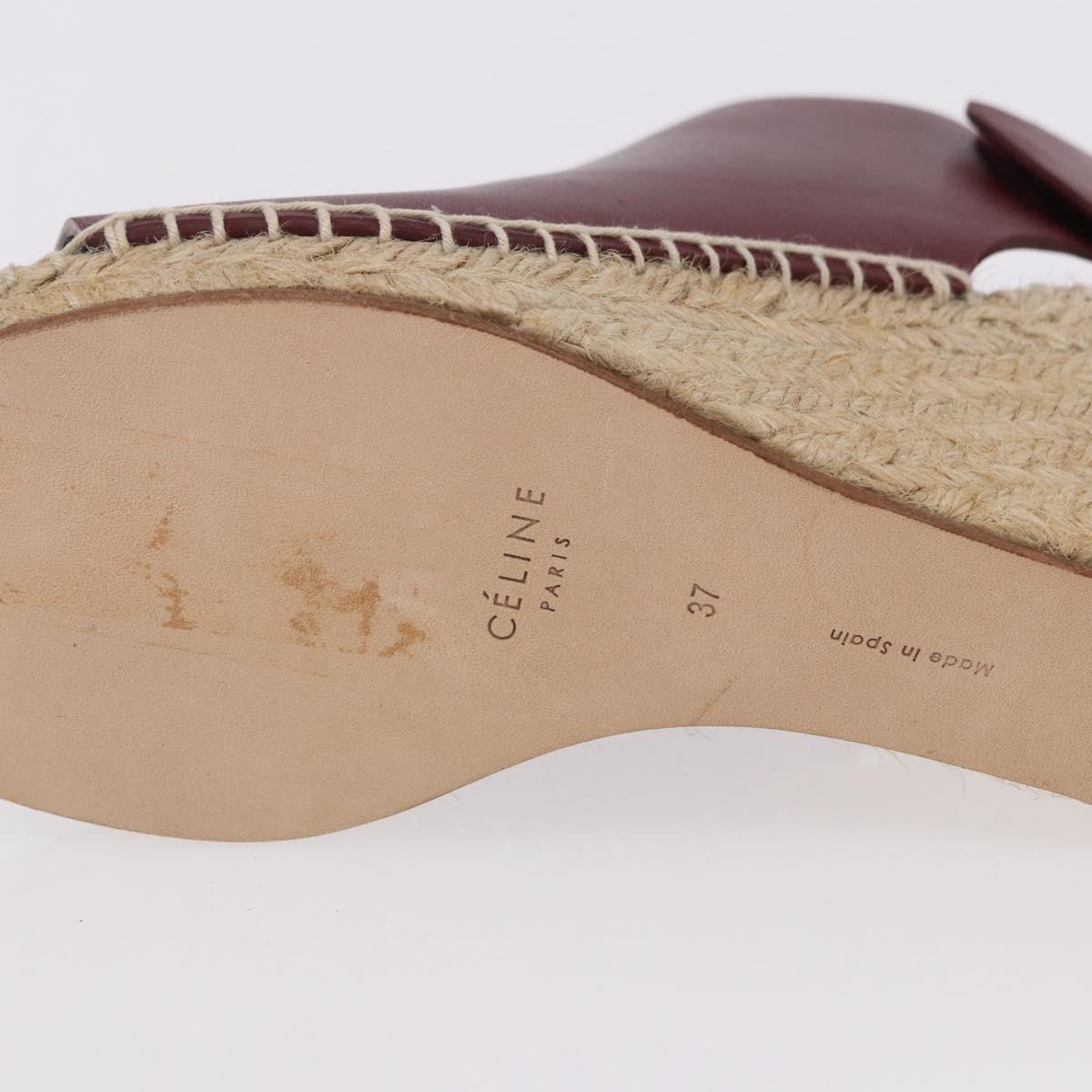 CELINE Raffia Wedge Sole Sandals EU37 Beige Bordeaux Auth ar14143M