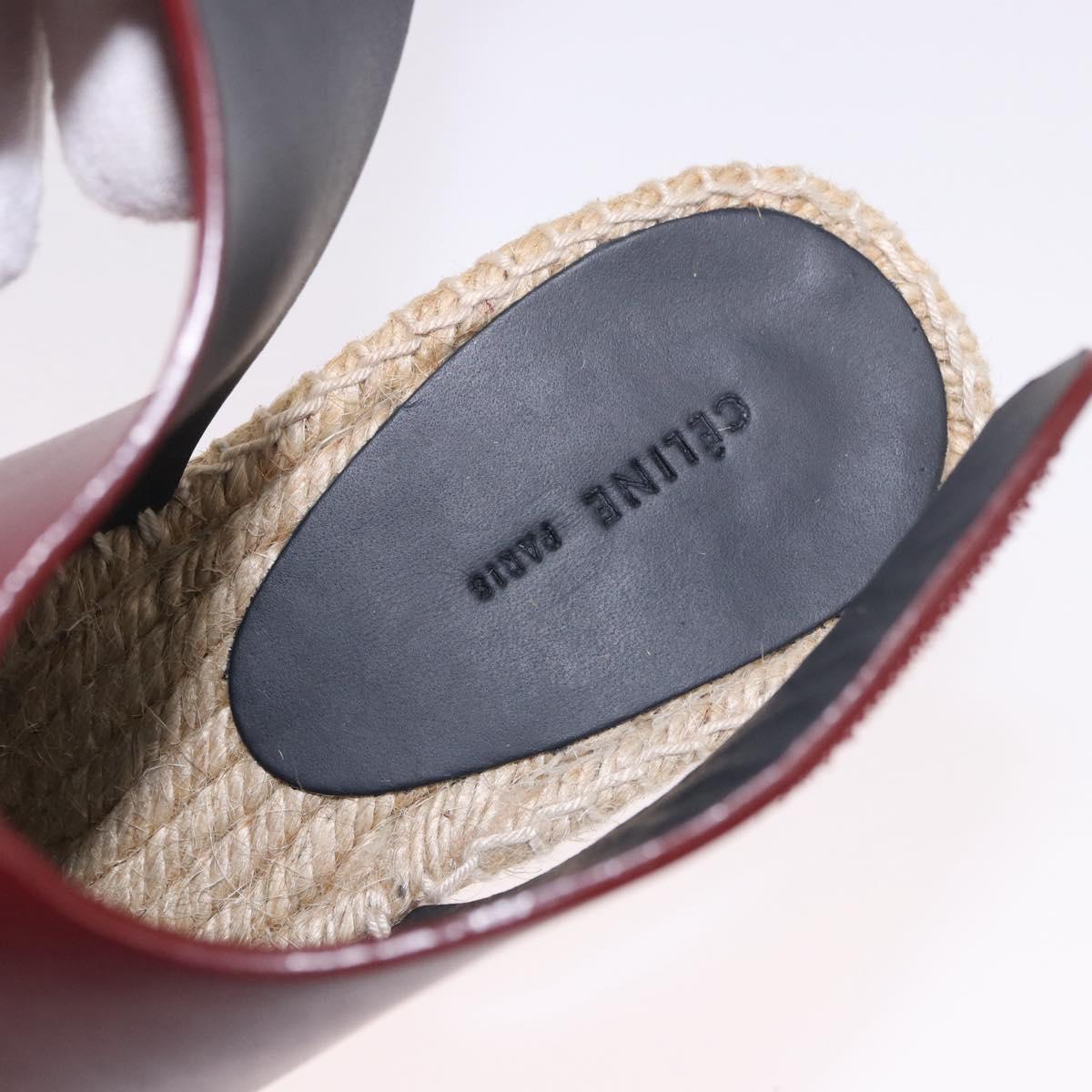 CELINE Raffia Wedge Sole Sandals EU37 Beige Bordeaux Auth ar14143M