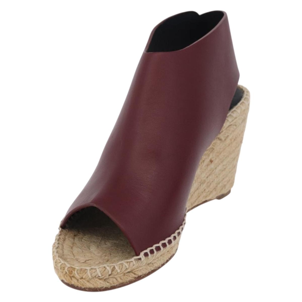 CELINE Raffia Wedge Sole Sandals EU37 Beige Bordeaux Auth ar14143M