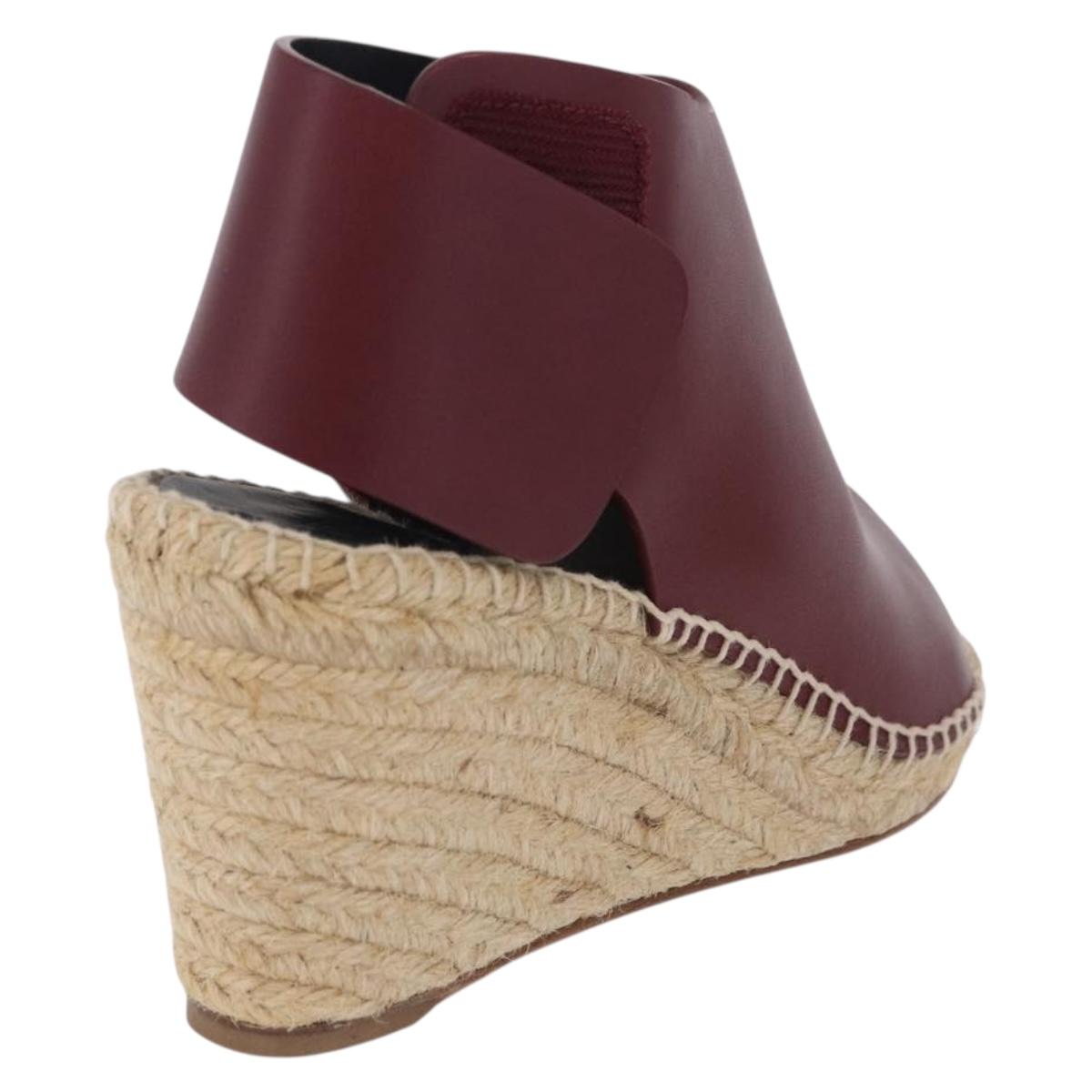 CELINE Raffia Wedge Sole Sandals EU37 Beige Bordeaux Auth ar14143M
