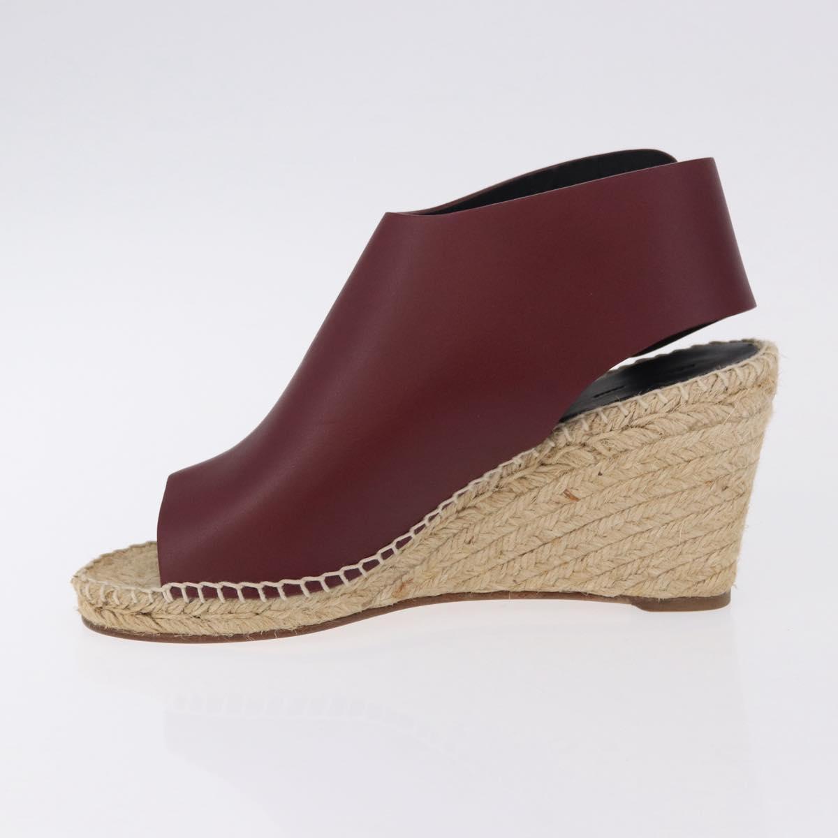 CELINE Raffia Wedge Sole Sandals EU37 Beige Bordeaux Auth ar14143M