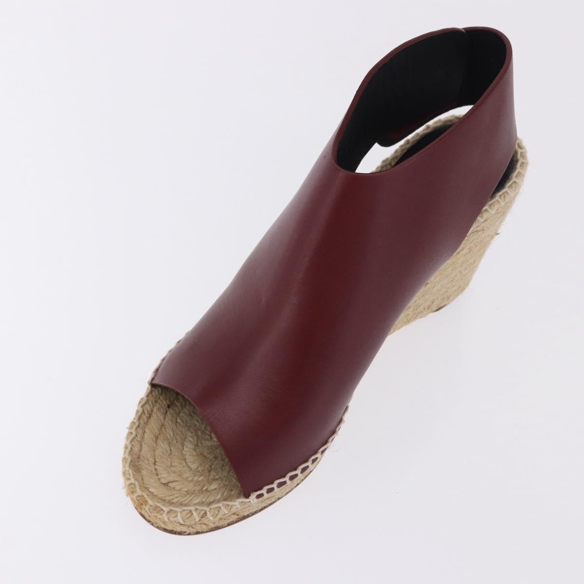 CELINE Raffia Wedge Sole Sandals EU37 Beige Bordeaux Auth ar14143M