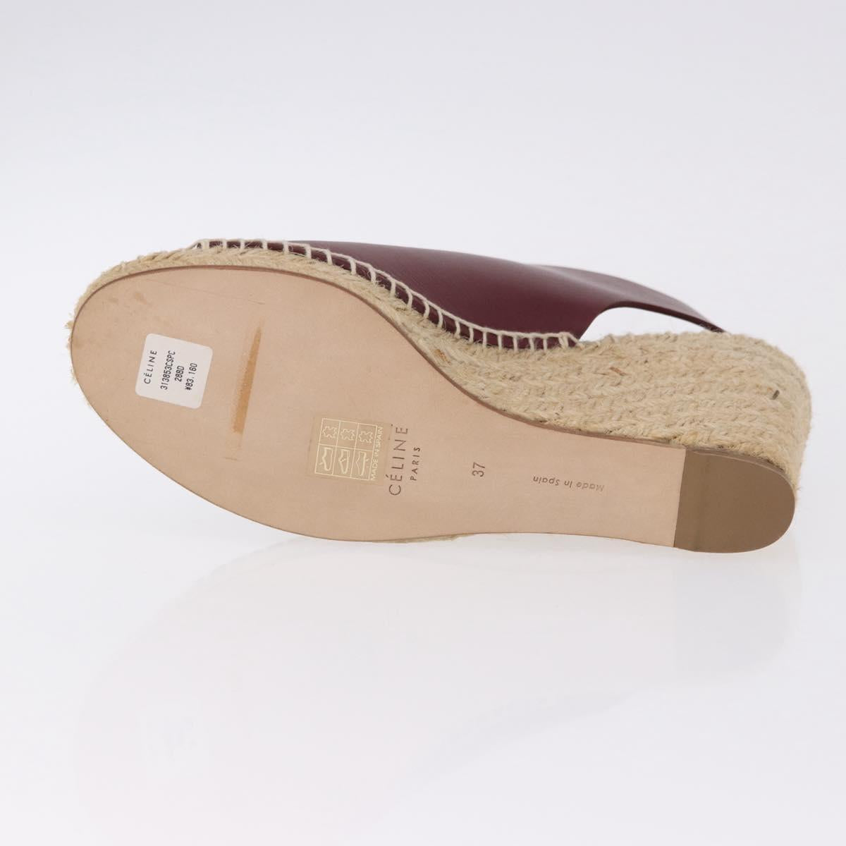 CELINE Raffia Wedge Sole Sandals EU37 Beige Bordeaux Auth ar14143M