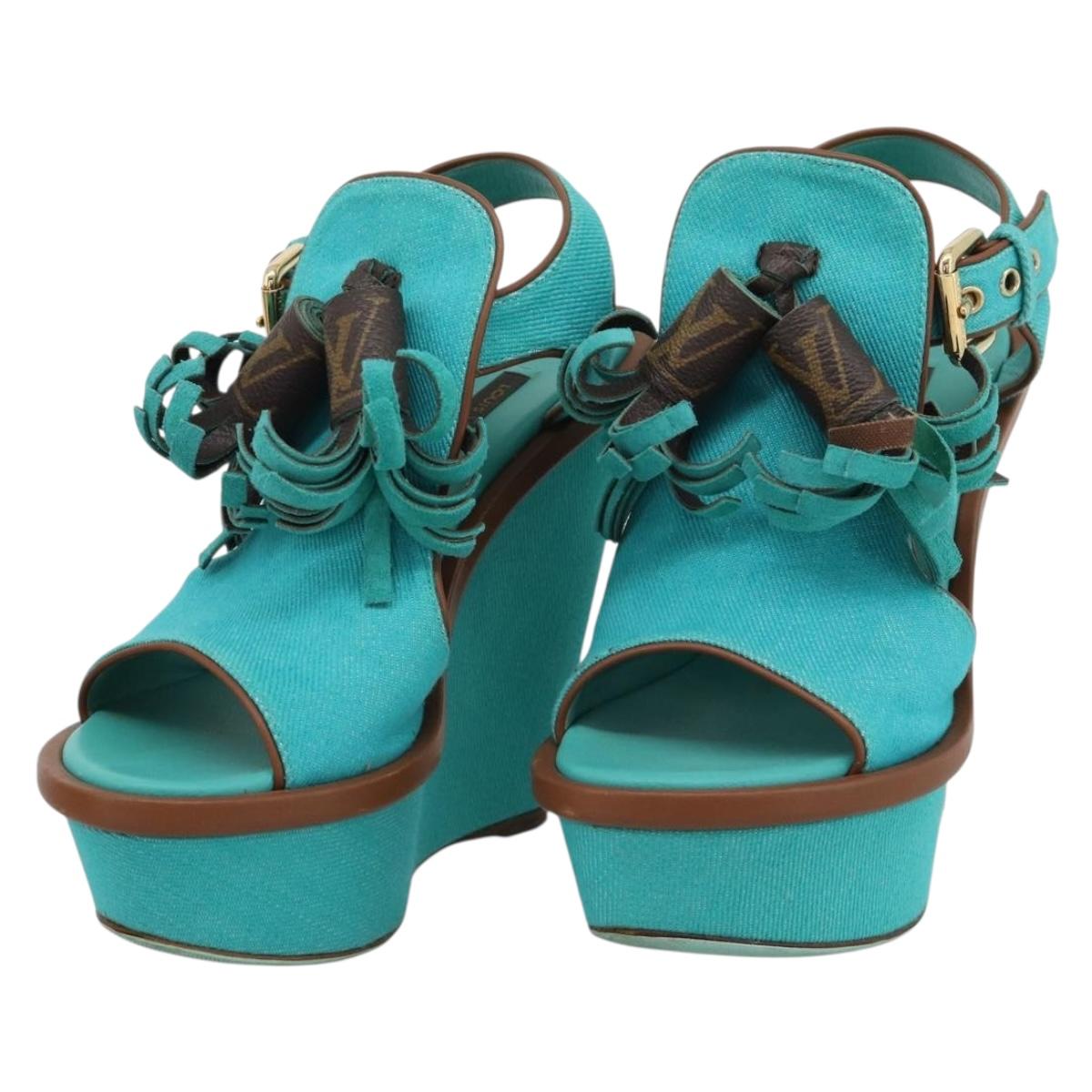 LOUIS VUITTON Monogram Tassel Sandals EU35 Green LV Auth ar14146