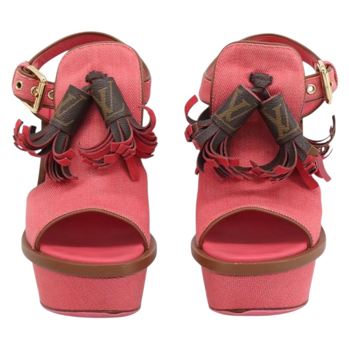 LOUIS VUITTON Monogram Tassel Sandals EU35 Pink LV Auth ar14147M