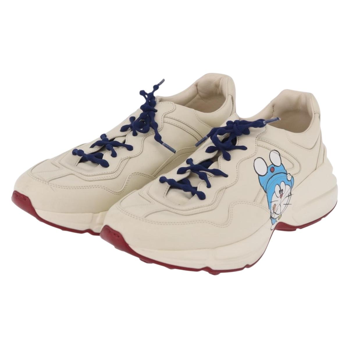 GUCCI Doraemon Sneakers Leather White Blue 655025 Auth ar14148