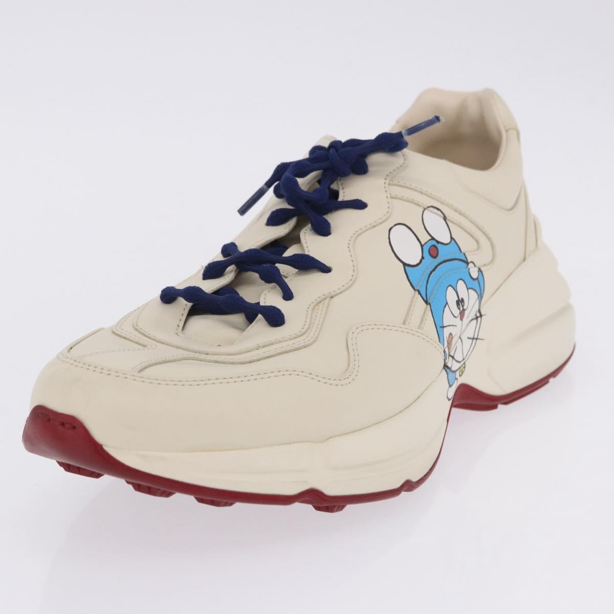 GUCCI Doraemon Sneakers Leather White Blue 655025 Auth ar14148