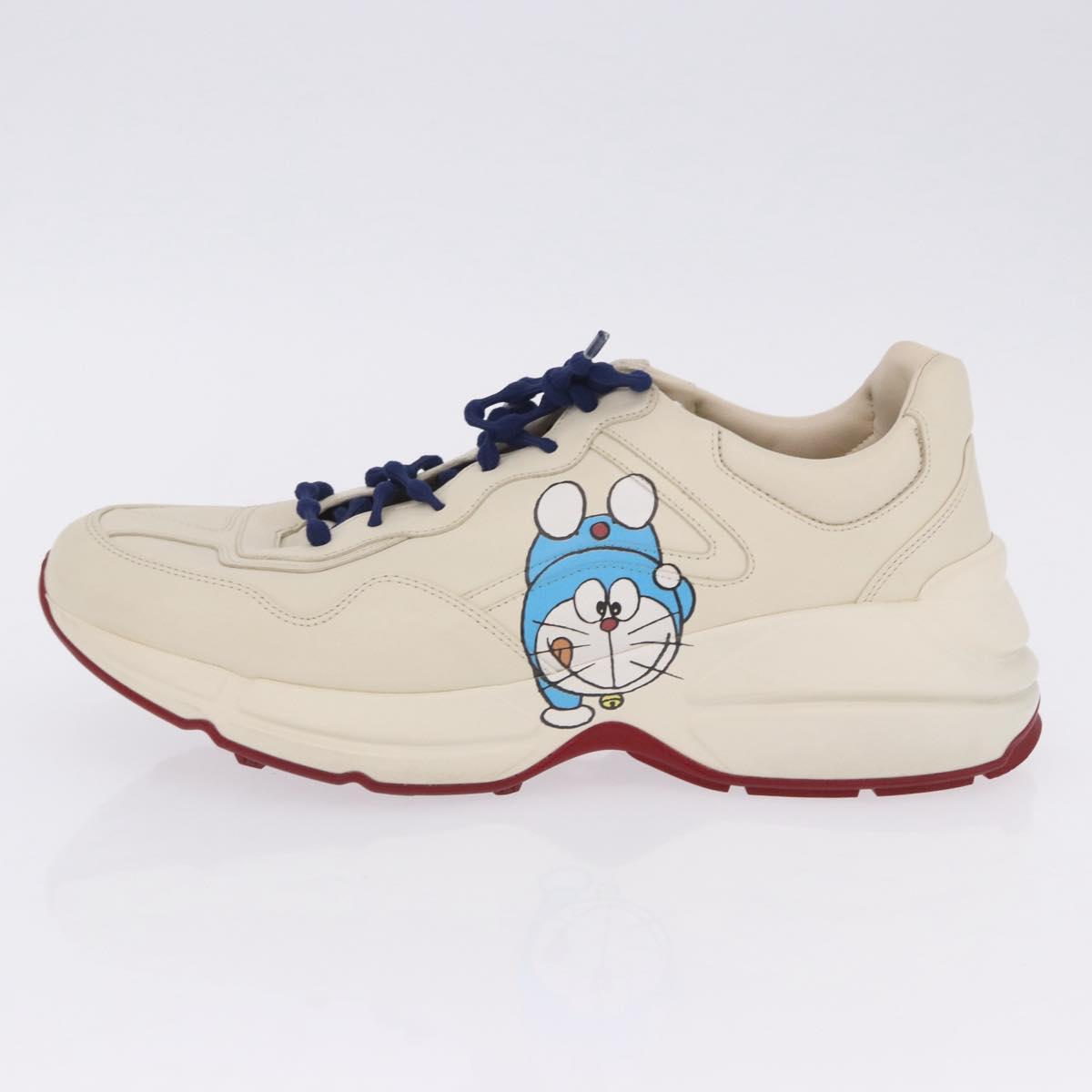 GUCCI Doraemon Sneakers Leather White Blue 655025 Auth ar14148