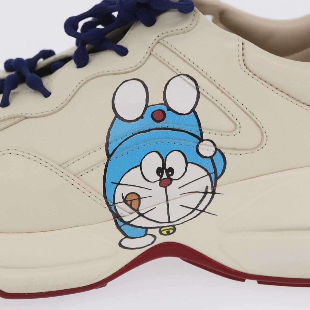 GUCCI Doraemon Sneakers Leather White Blue 655025 Auth ar14148