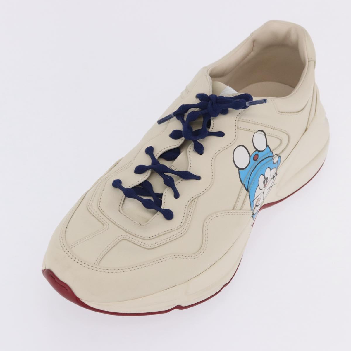 GUCCI Doraemon Sneakers Leather White Blue 655025 Auth ar14148