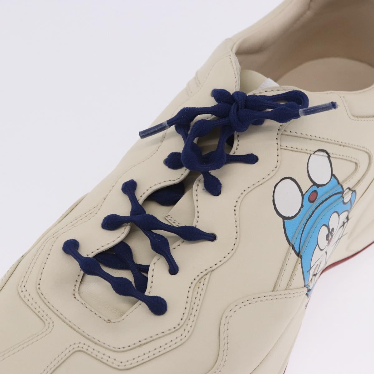 GUCCI Doraemon Sneakers Leather White Blue 655025 Auth ar14148