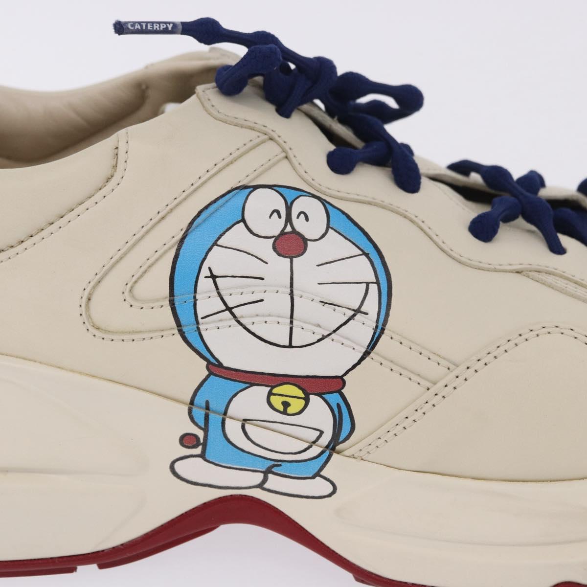 GUCCI Doraemon Sneakers Leather White Blue 655025 Auth ar14148