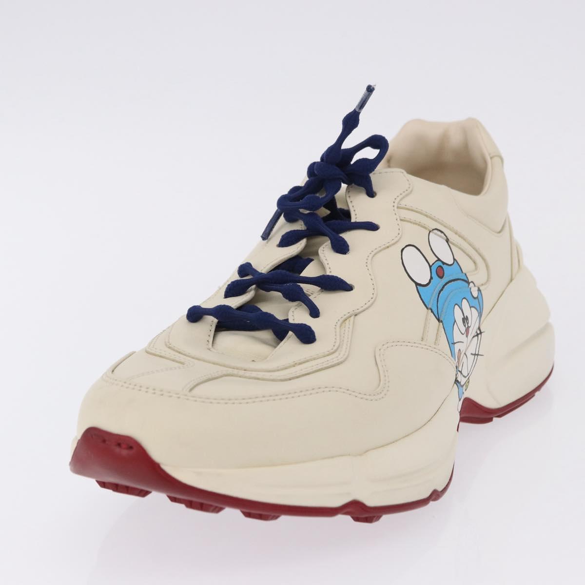 GUCCI Doraemon Sneakers Leather White Blue 655025 Auth ar14148M