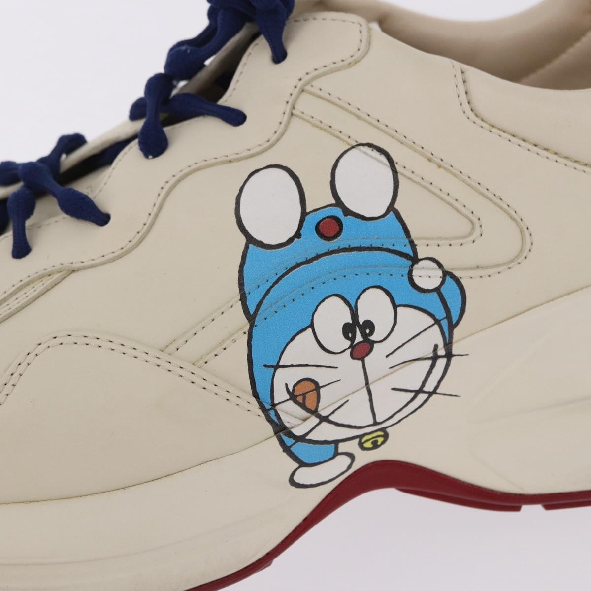 GUCCI Doraemon Sneakers Leather White Blue 655025 Auth ar14148M