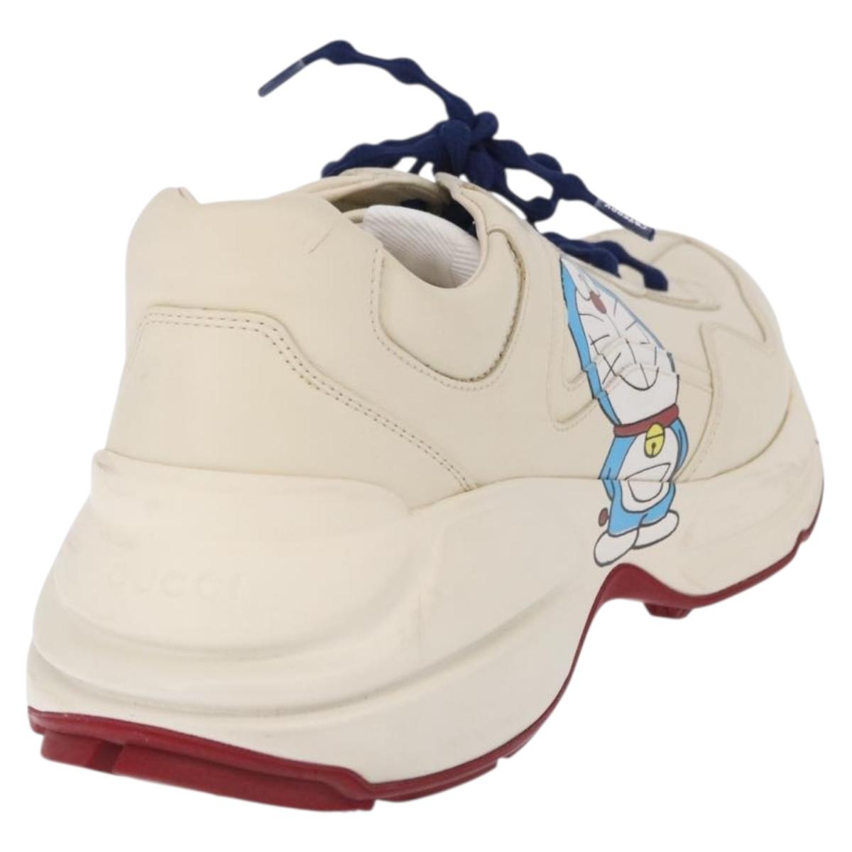 GUCCI Doraemon Sneakers Leather White Blue 655025 Auth ar14148M
