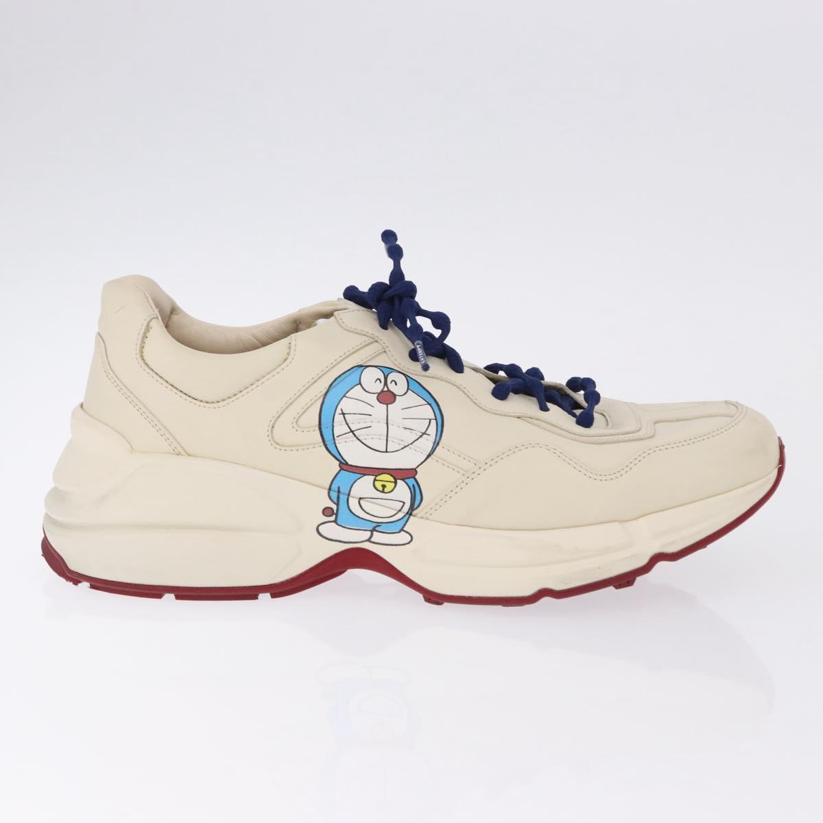 GUCCI Doraemon Sneakers Leather White Blue 655025 Auth ar14148M