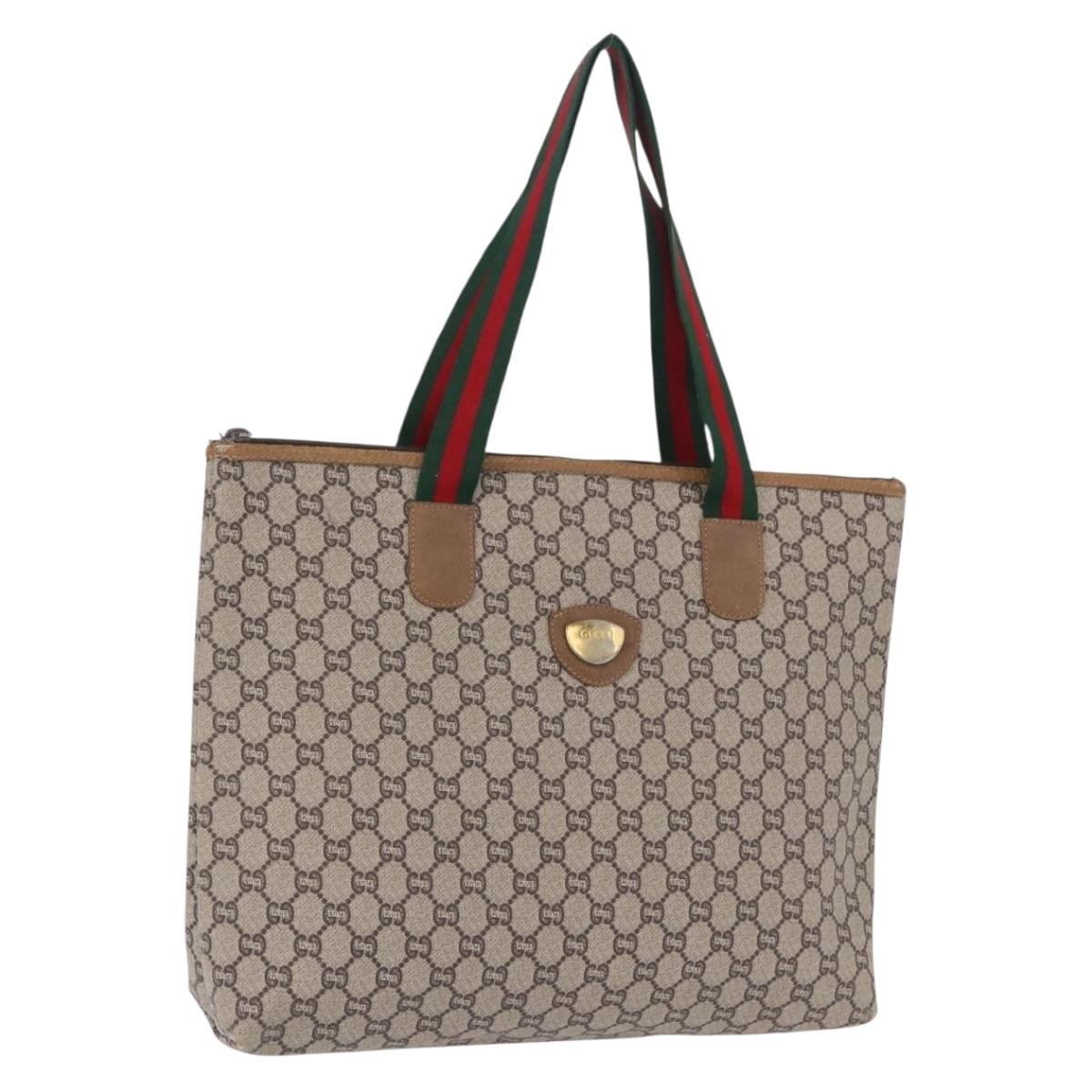 GUCCI GG Plus Supreme Web Sherry Line Tote Bag PVC Beige Gold Auth ar14150