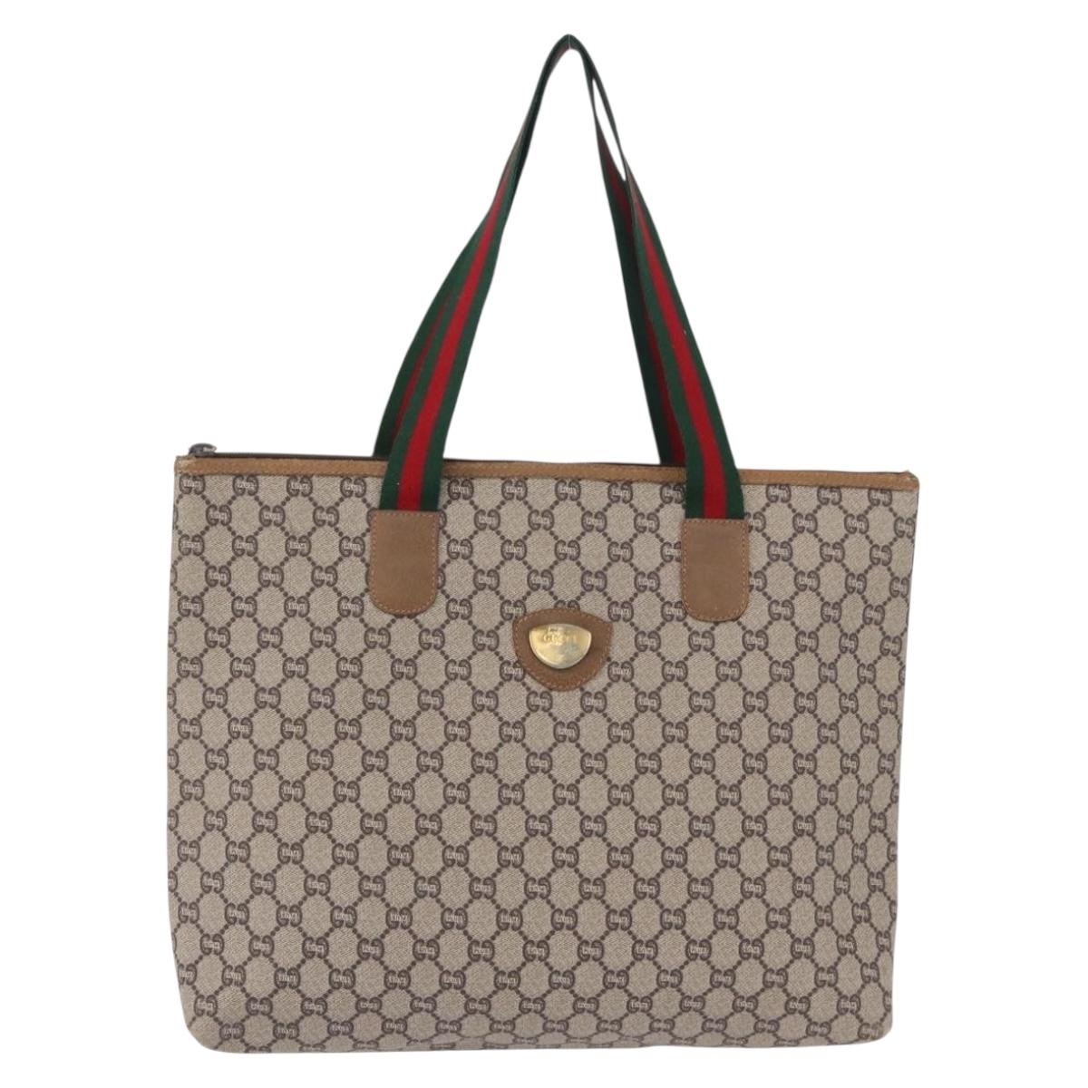 GUCCI GG Plus Supreme Web Sherry Line Tote Bag PVC Beige Gold Auth ar14150