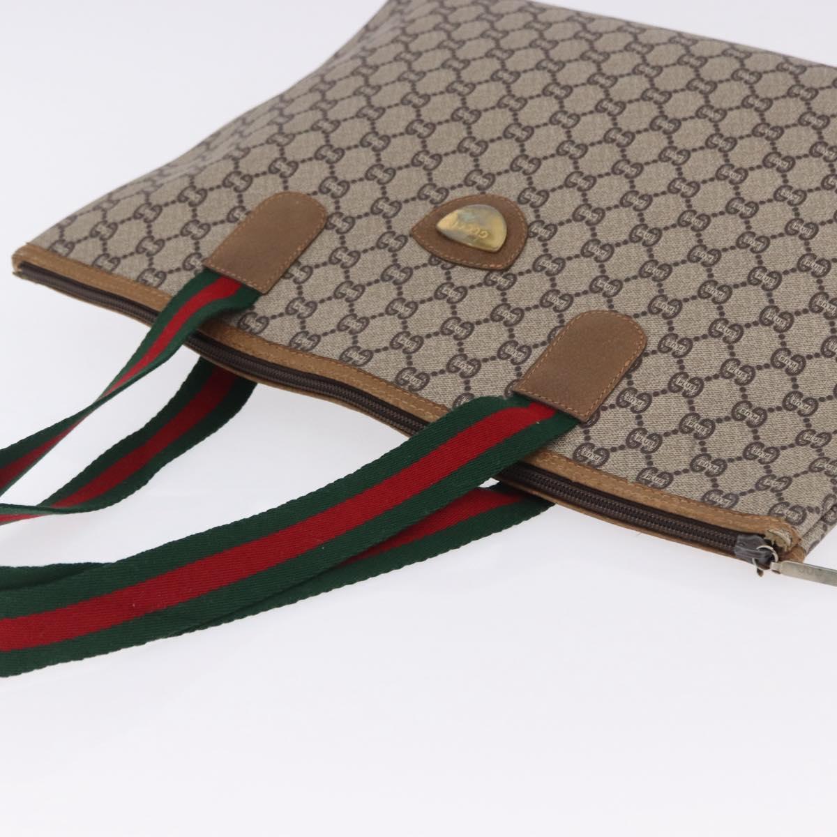 GUCCI GG Plus Supreme Web Sherry Line Tote Bag PVC Beige Gold Auth ar14150