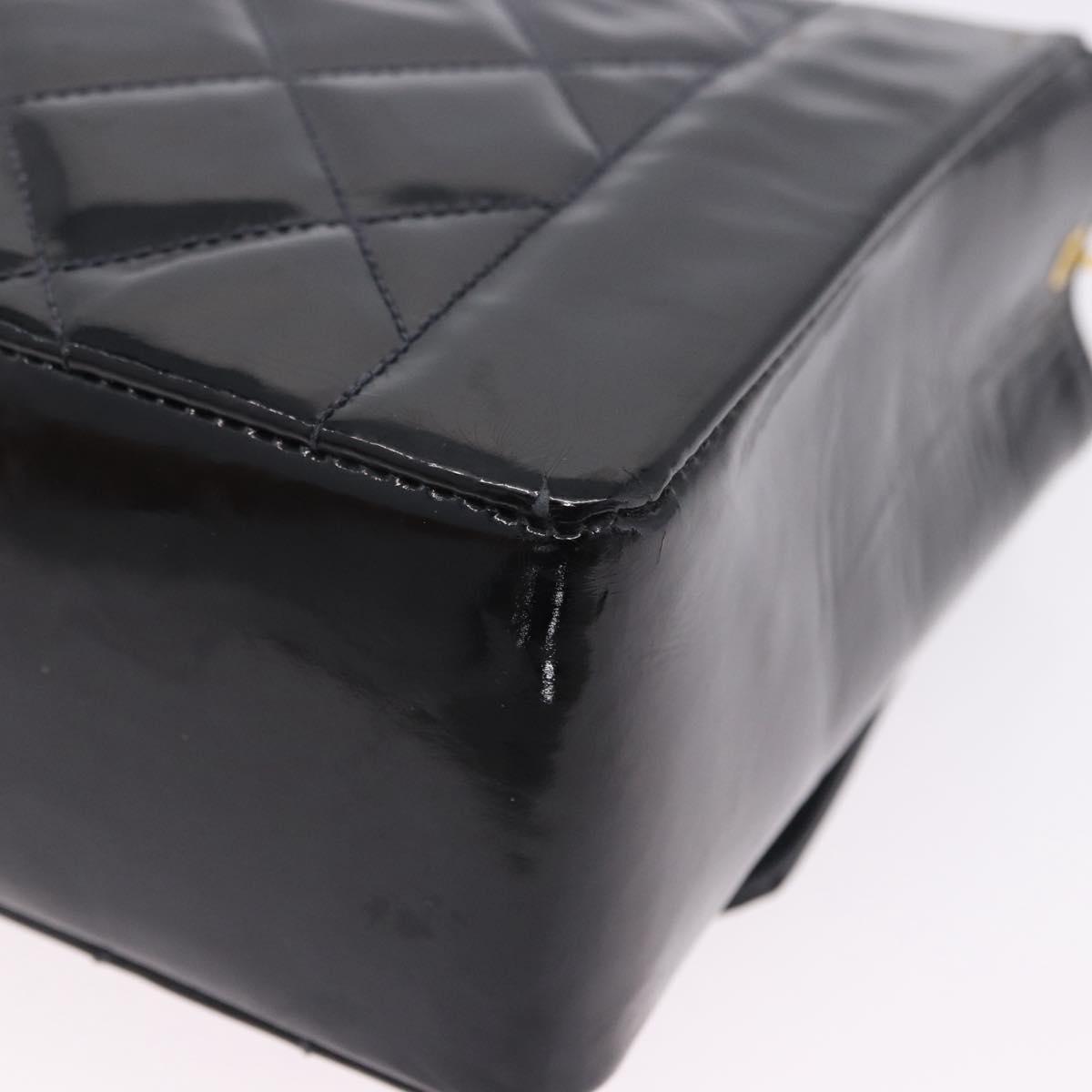 CHANEL Diana Chain Shoulder Bag Patent Black Gold Tone CC Auth ar14163A