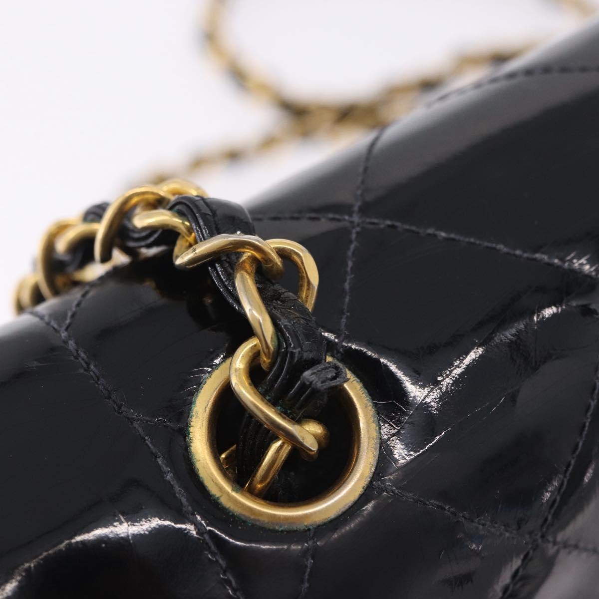 CHANEL Diana Chain Shoulder Bag Patent Black Gold Tone CC Auth ar14163A
