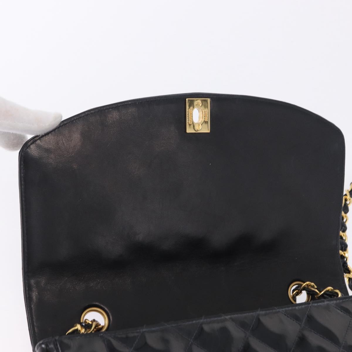 CHANEL Diana Chain Shoulder Bag Patent Black Gold Tone CC Auth ar14163A