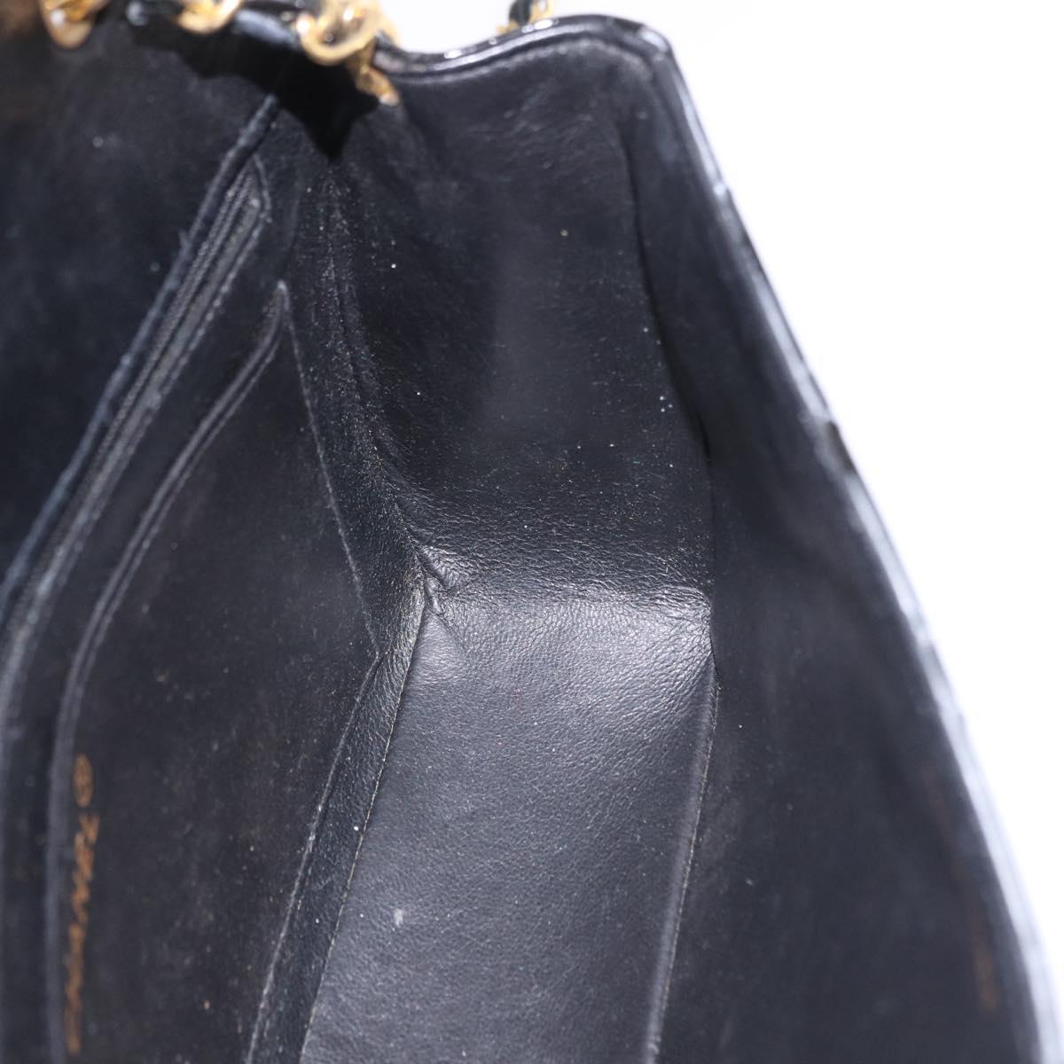 CHANEL Diana Chain Shoulder Bag Patent Black Gold Tone CC Auth ar14163A