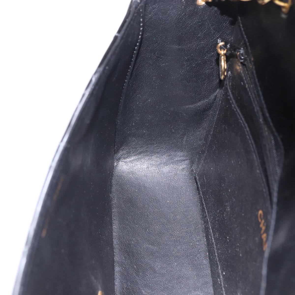 CHANEL Diana Chain Shoulder Bag Patent Black Gold Tone CC Auth ar14163A