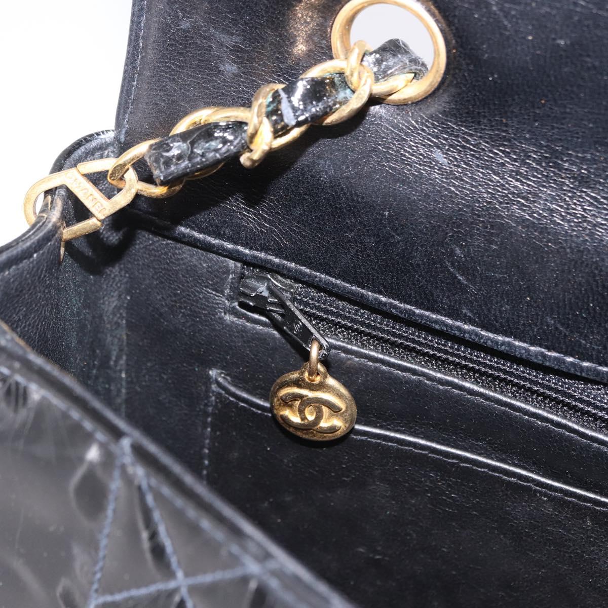 CHANEL Diana Chain Shoulder Bag Patent Black Gold Tone CC Auth ar14163A