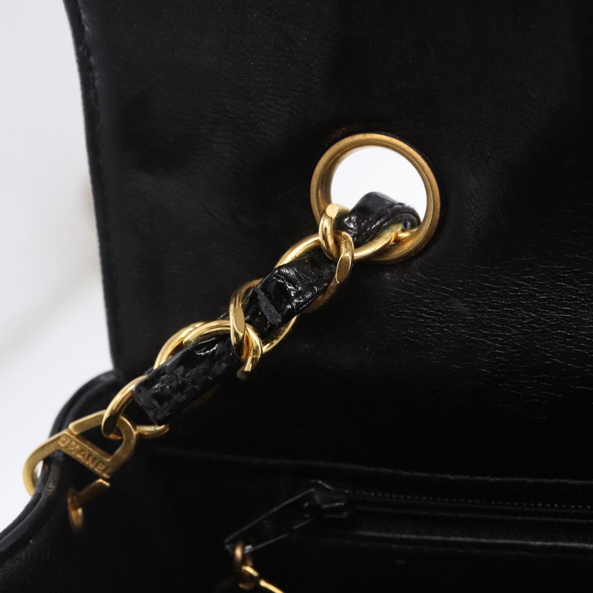 CHANEL Diana Chain Shoulder Bag Patent Black Gold Tone CC Auth ar14163A