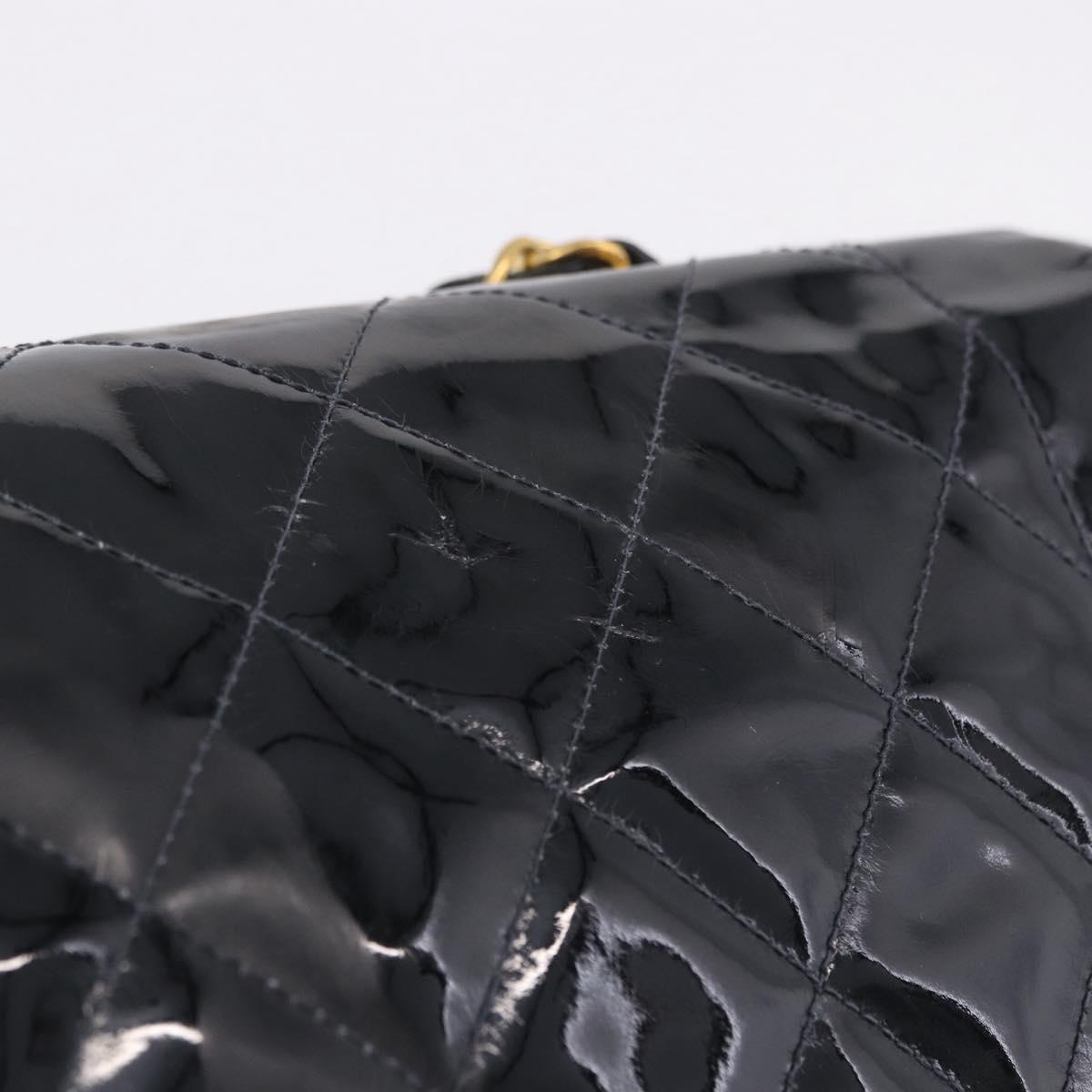 CHANEL Diana Chain Shoulder Bag Patent Black Gold Tone CC Auth ar14163A