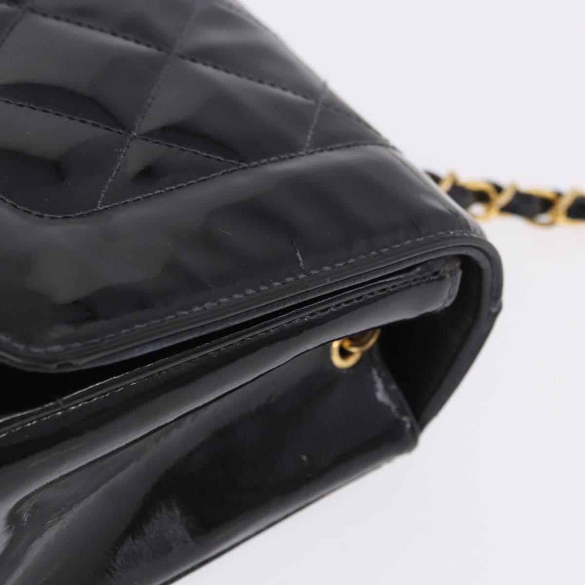CHANEL Diana Chain Shoulder Bag Patent Black Gold Tone CC Auth ar14163A