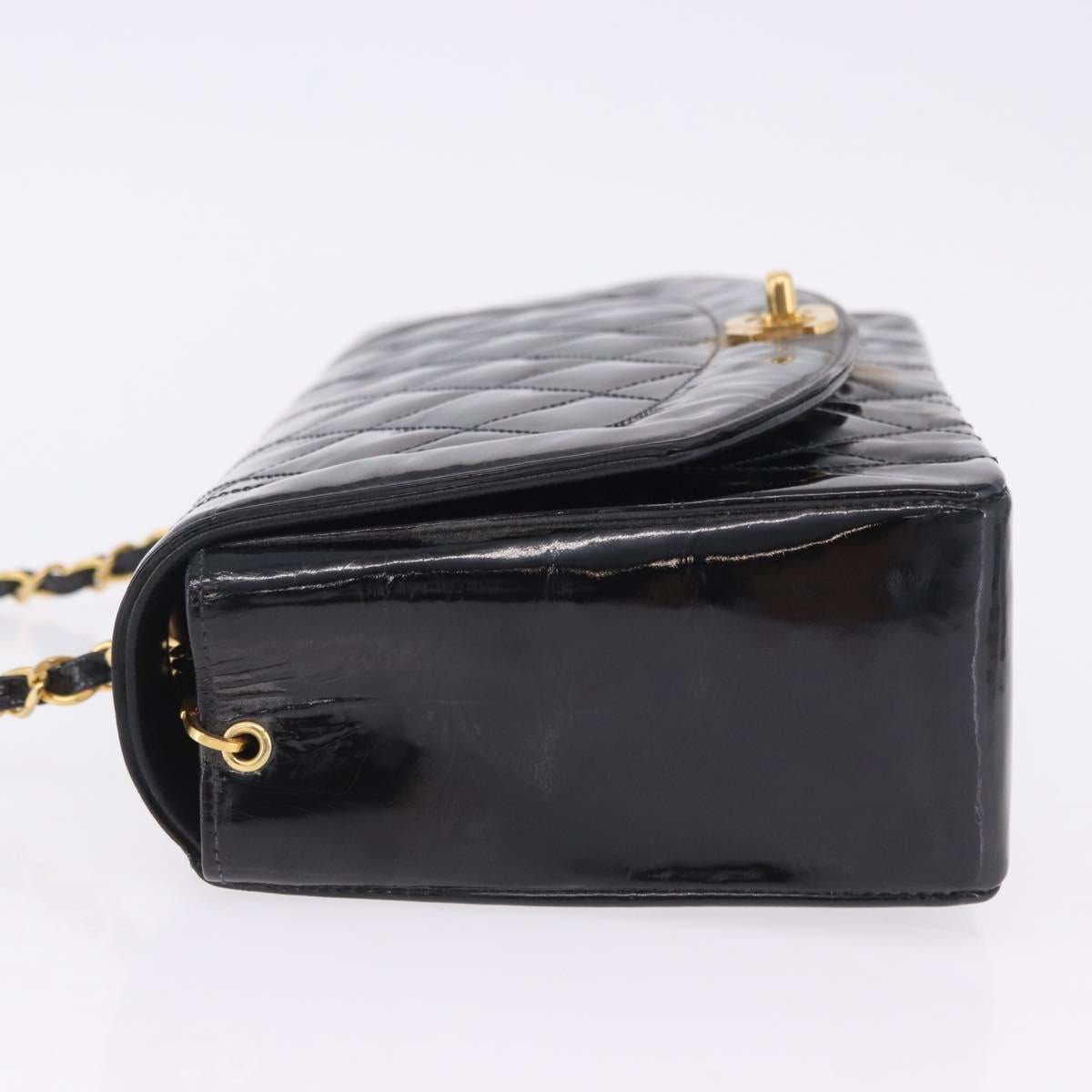 CHANEL Diana Chain Shoulder Bag Patent Black Gold Tone CC Auth ar14163A