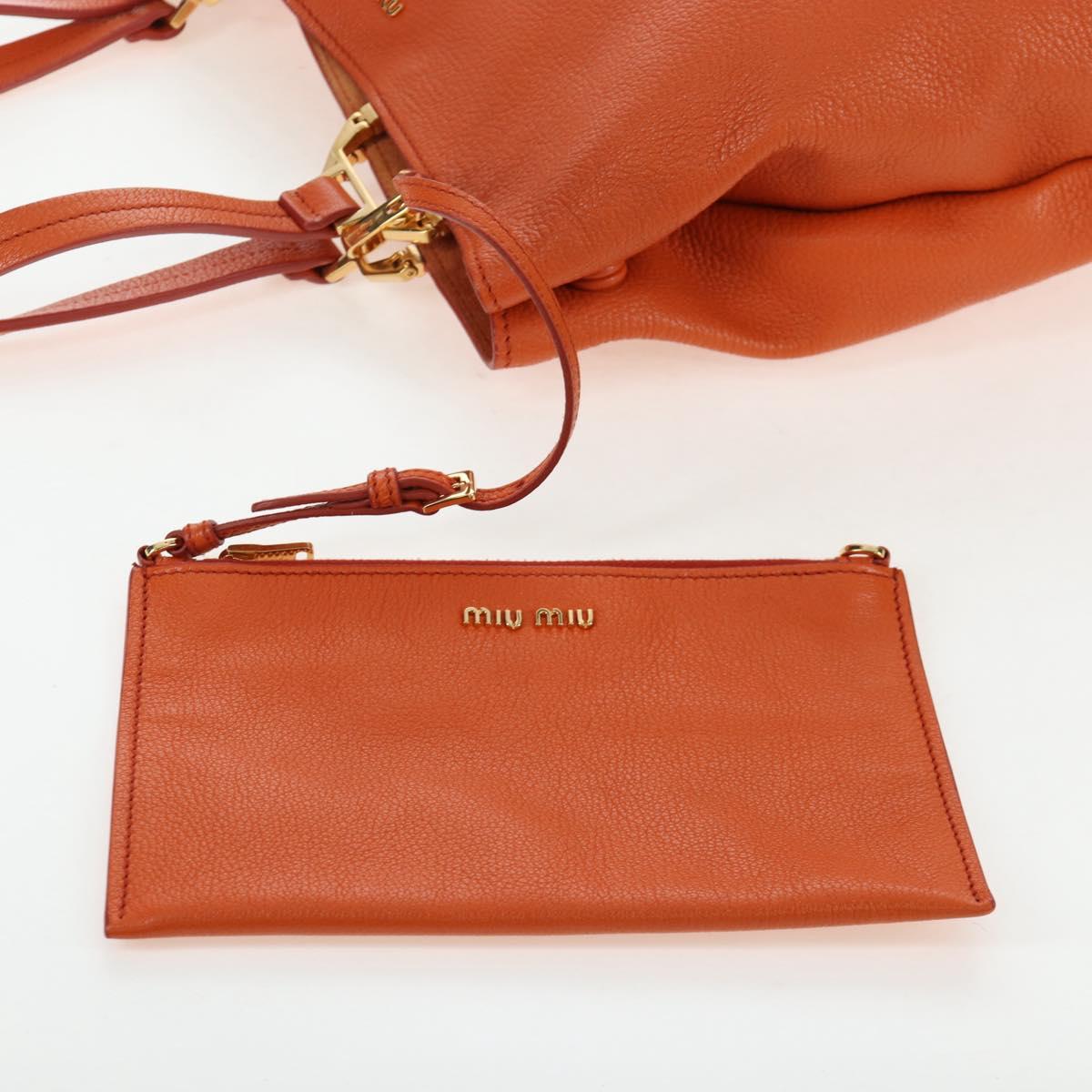 Miu Miu Tote Bag Leather Orange Gold Tone Auth ar14165V