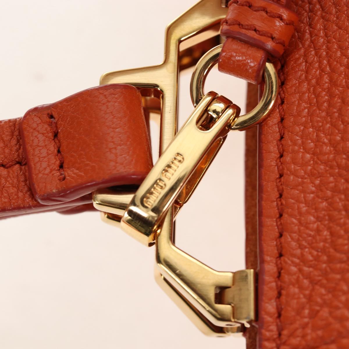 Miu Miu Tote Bag Leather Orange Gold Tone Auth ar14165V