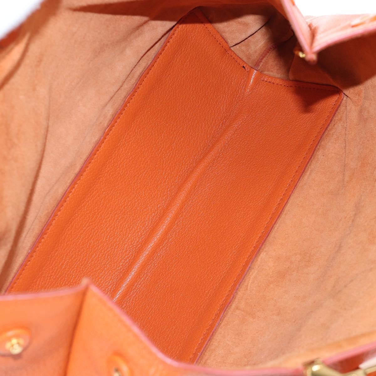 Miu Miu Tote Bag Leather Orange Gold Tone Auth ar14165V
