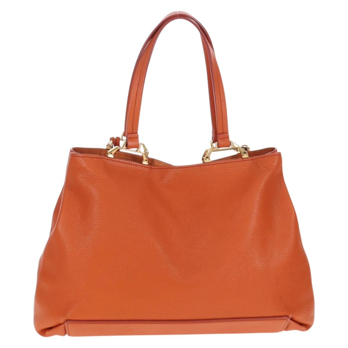 Miu Miu Tote Bag Leather Orange Gold Tone Auth ar14165V