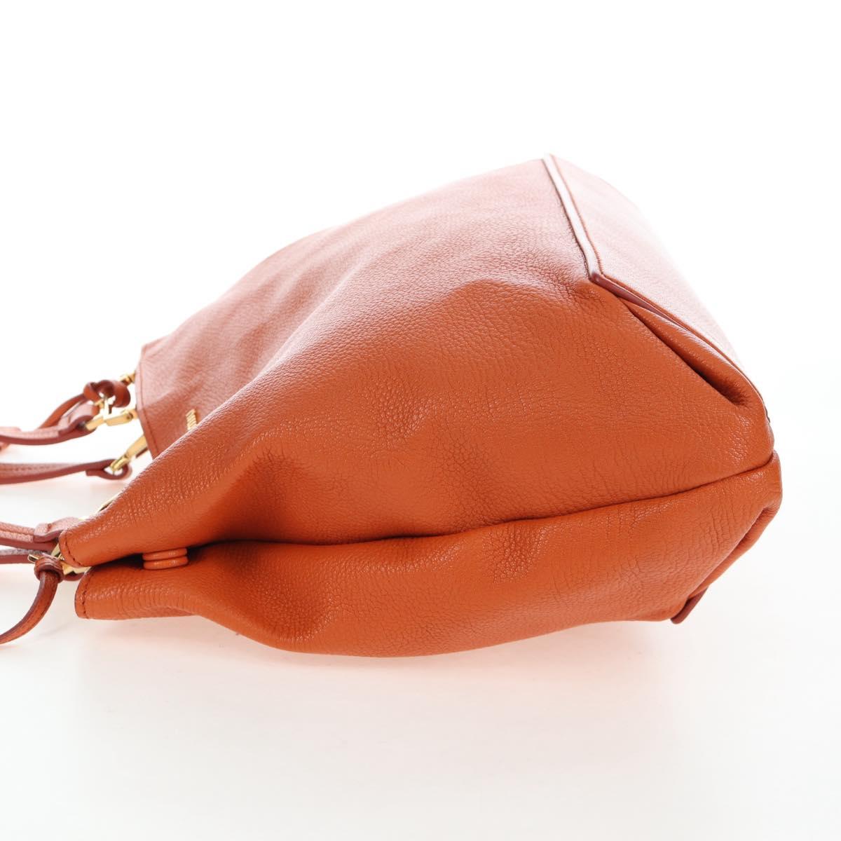Miu Miu Tote Bag Leather Orange Gold Tone Auth ar14165V