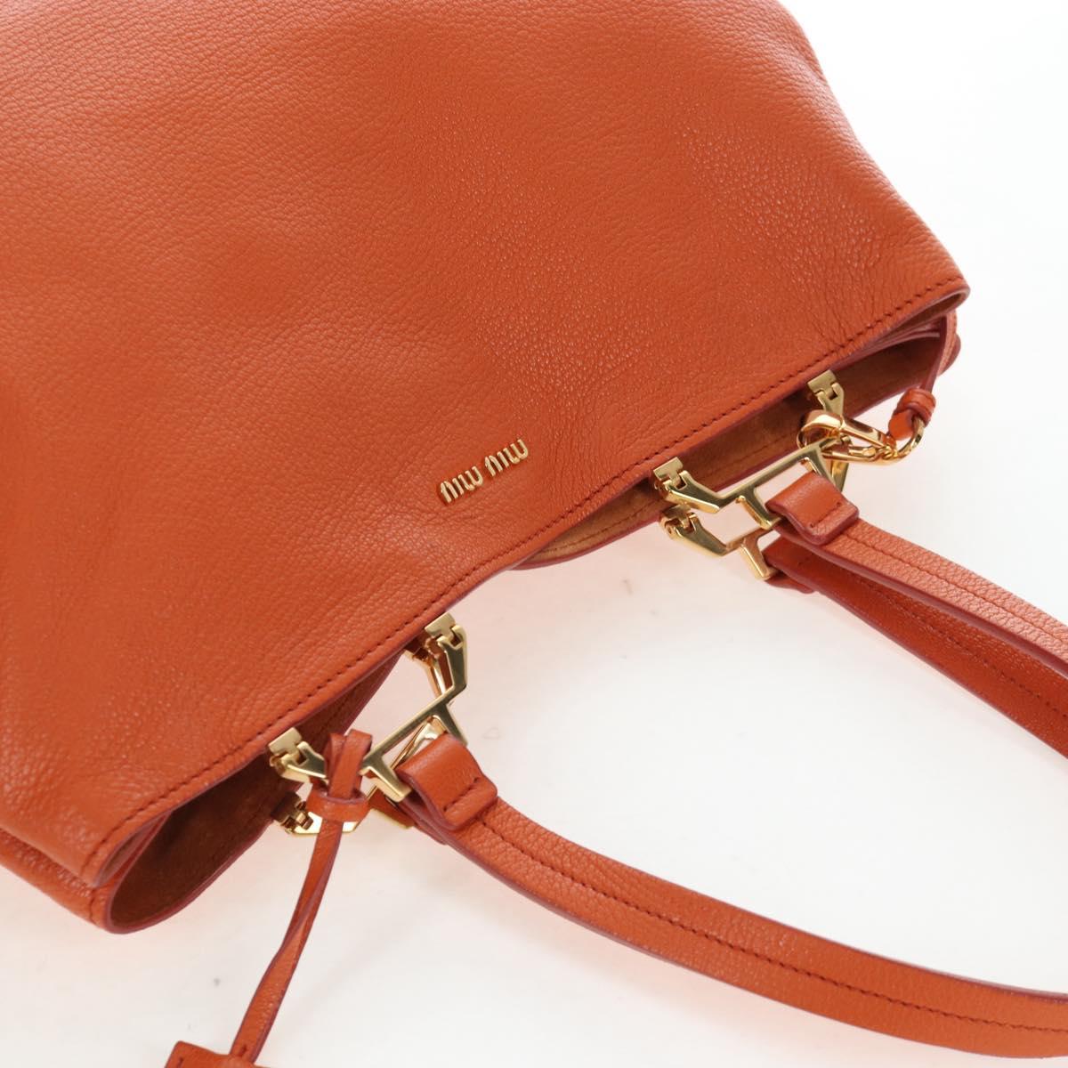Miu Miu Tote Bag Leather Orange Gold Tone Auth ar14165V
