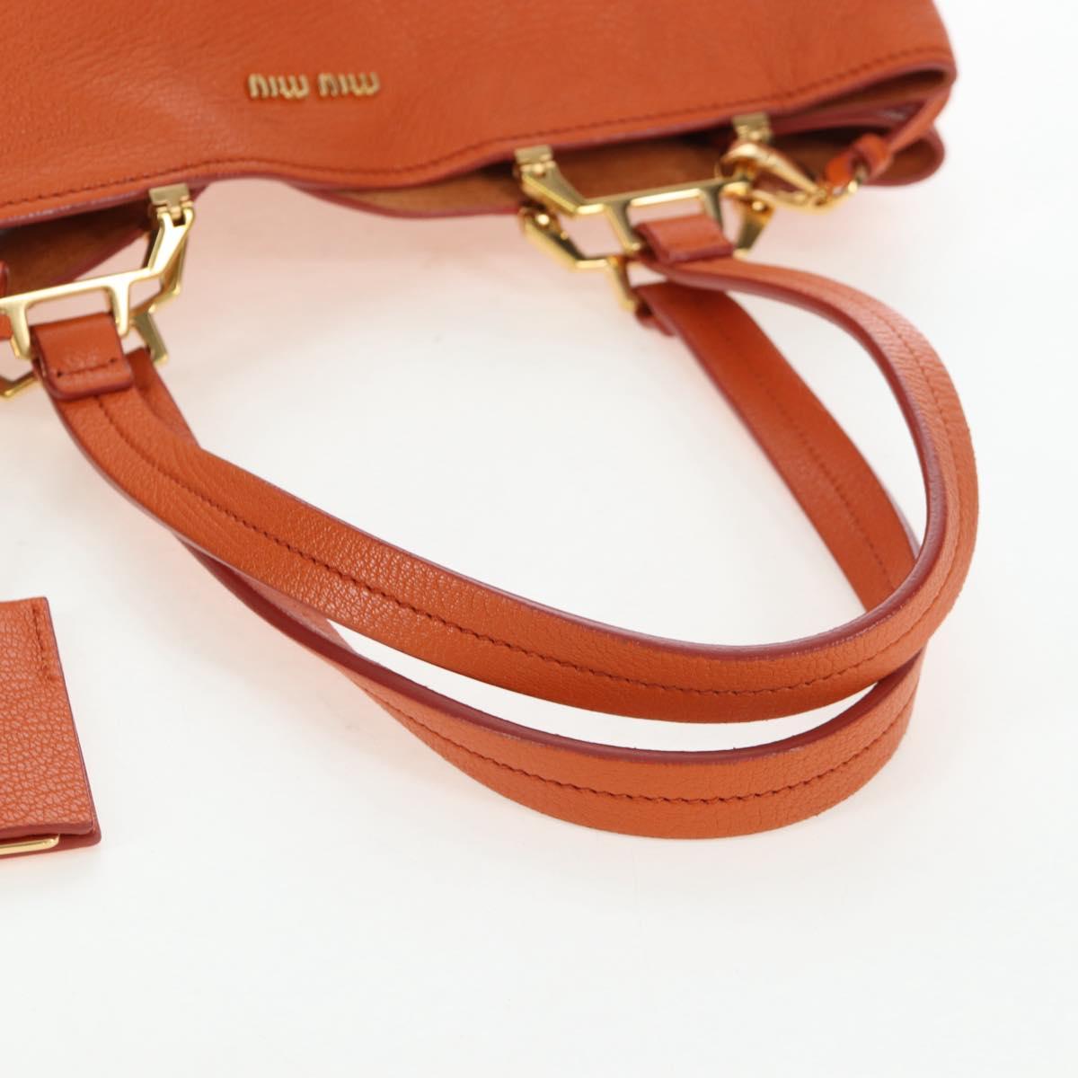 Miu Miu Tote Bag Leather Orange Gold Tone Auth ar14165V