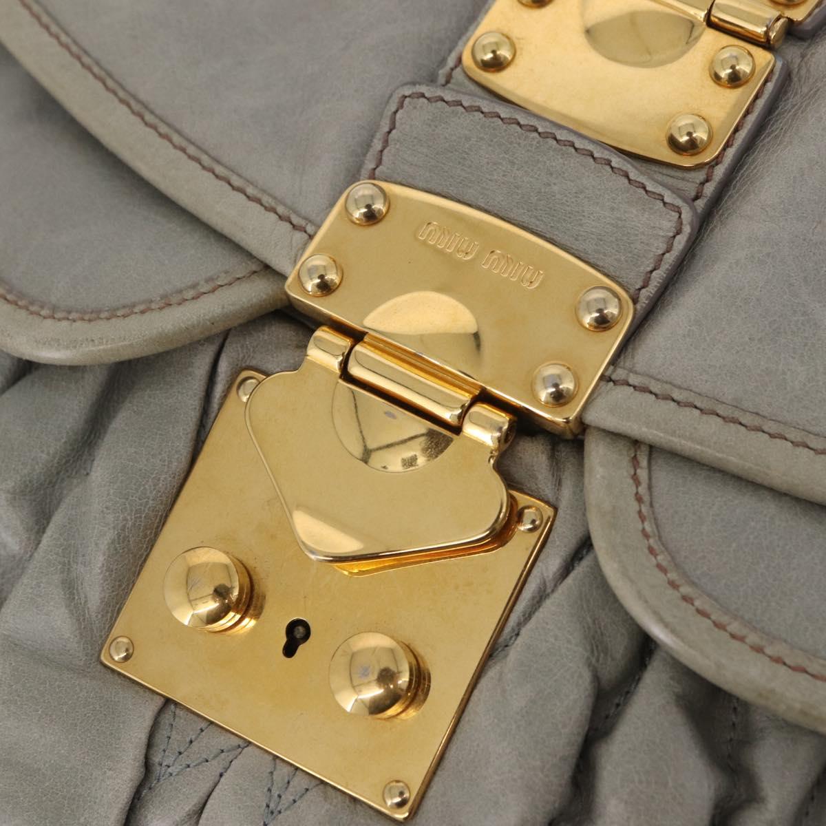 Miu Miu Matelasse Hand Bag Leather 2way Gray Gold Tone Auth ar14167V