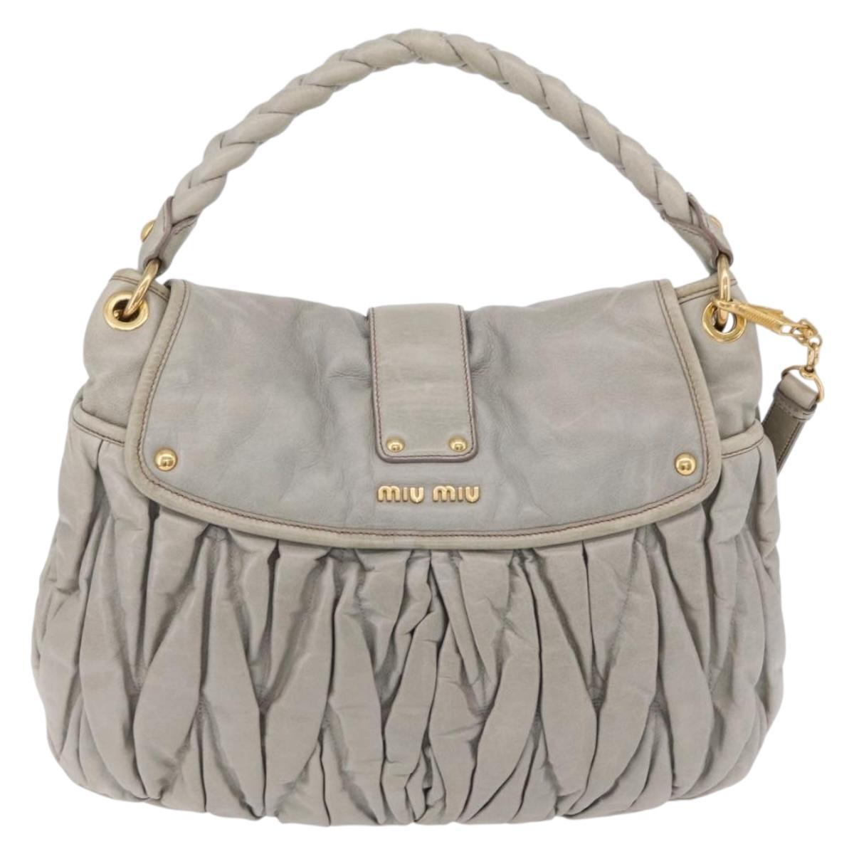 Miu Miu Matelasse Hand Bag Leather 2way Gray Gold Tone Auth ar14167V