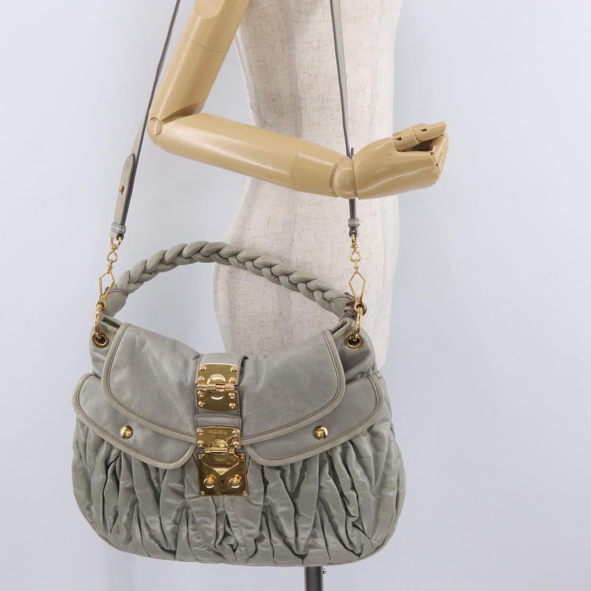 Miu Miu Matelasse Hand Bag Leather 2way Gray Gold Tone Auth ar14167V