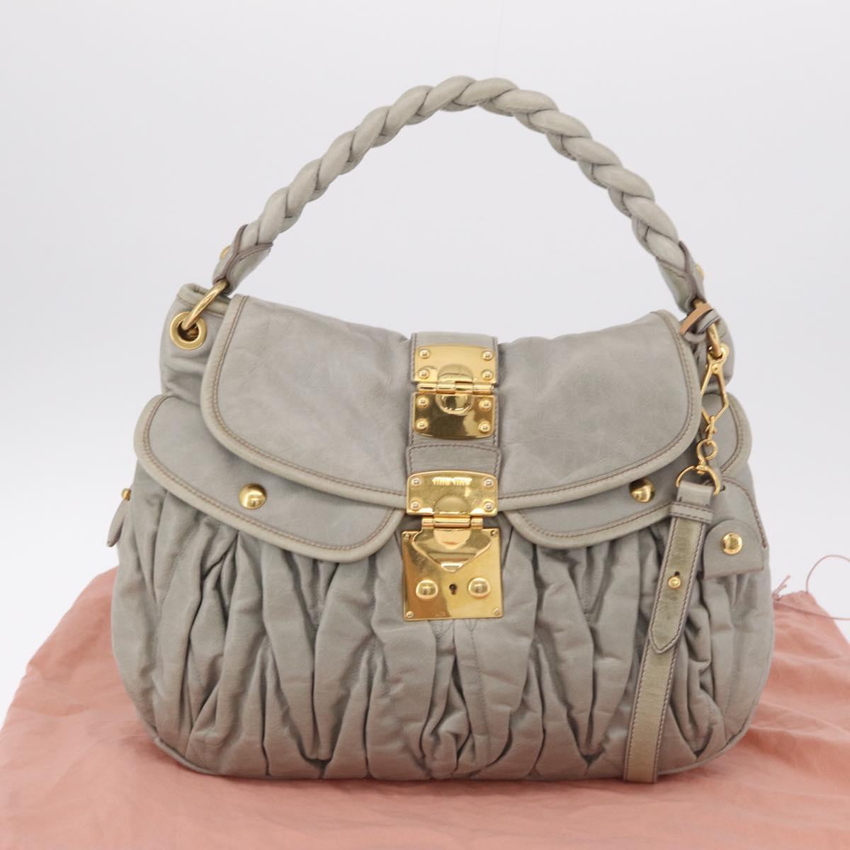 Miu Miu Matelasse Hand Bag Leather 2way Gray Gold Tone Auth ar14167V