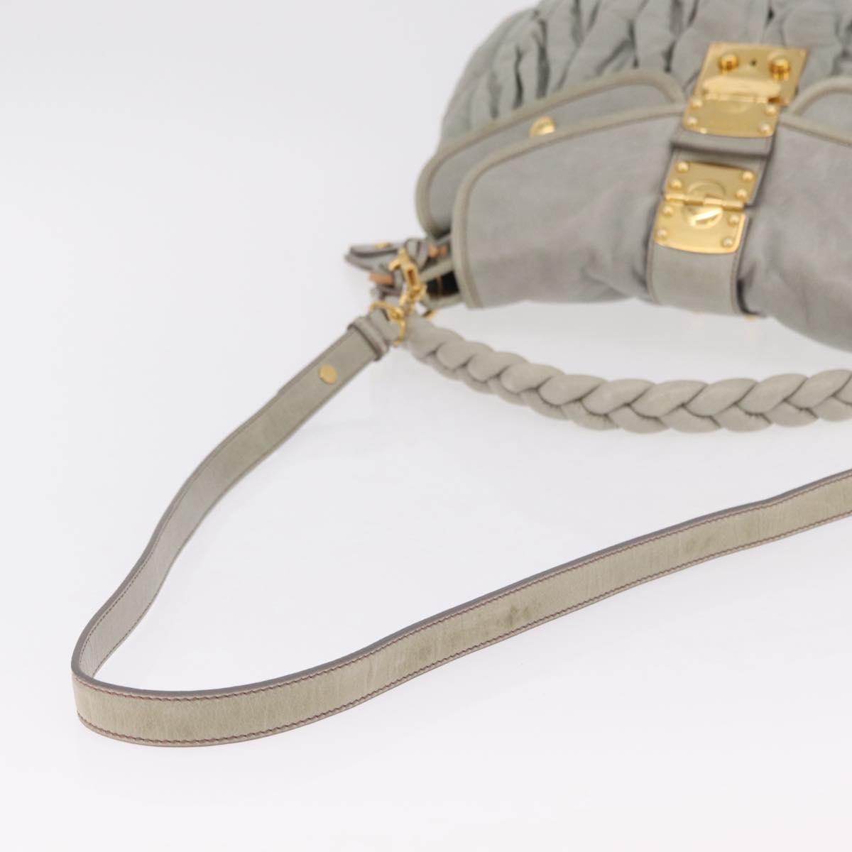 Miu Miu Matelasse Hand Bag Leather 2way Gray Gold Tone Auth ar14167V