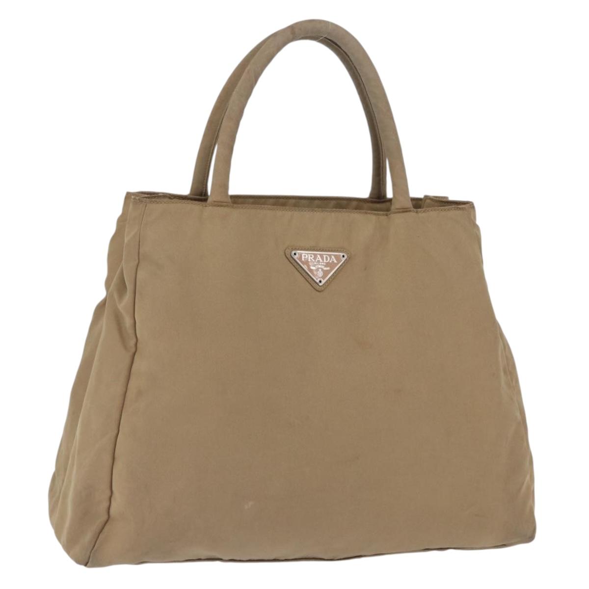PRADA Hand Bag Nylon Beige Auth ar14168