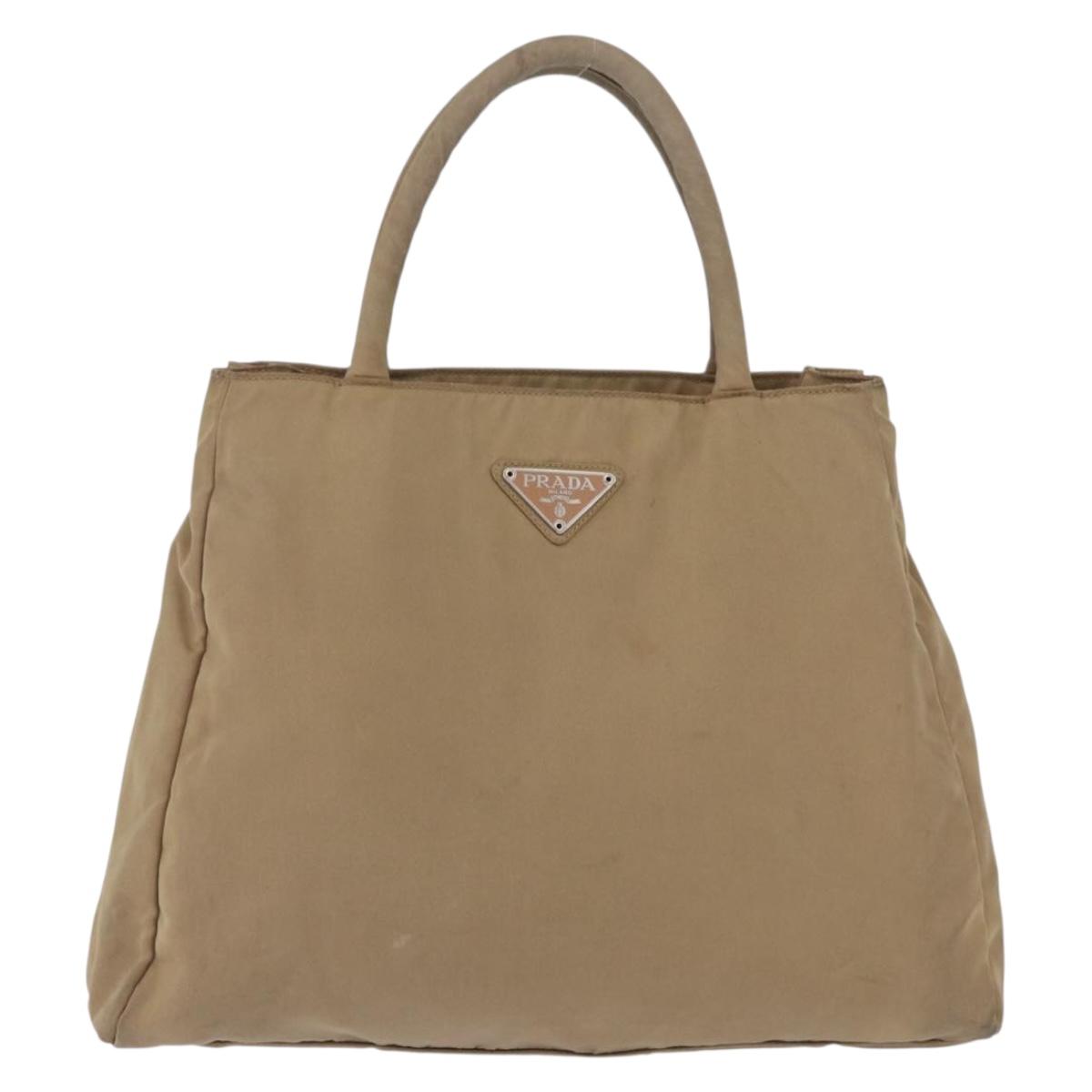 PRADA Hand Bag Nylon Beige Auth ar14168